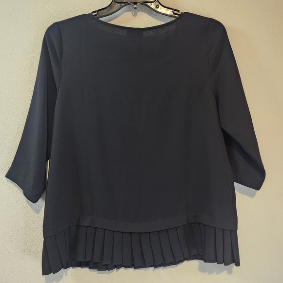 J. Jill‎ Black Relaxed Fit Pleated Hem 3/4 Sleeve Blouse Size Medium Brand New! - Picture 6 of 7